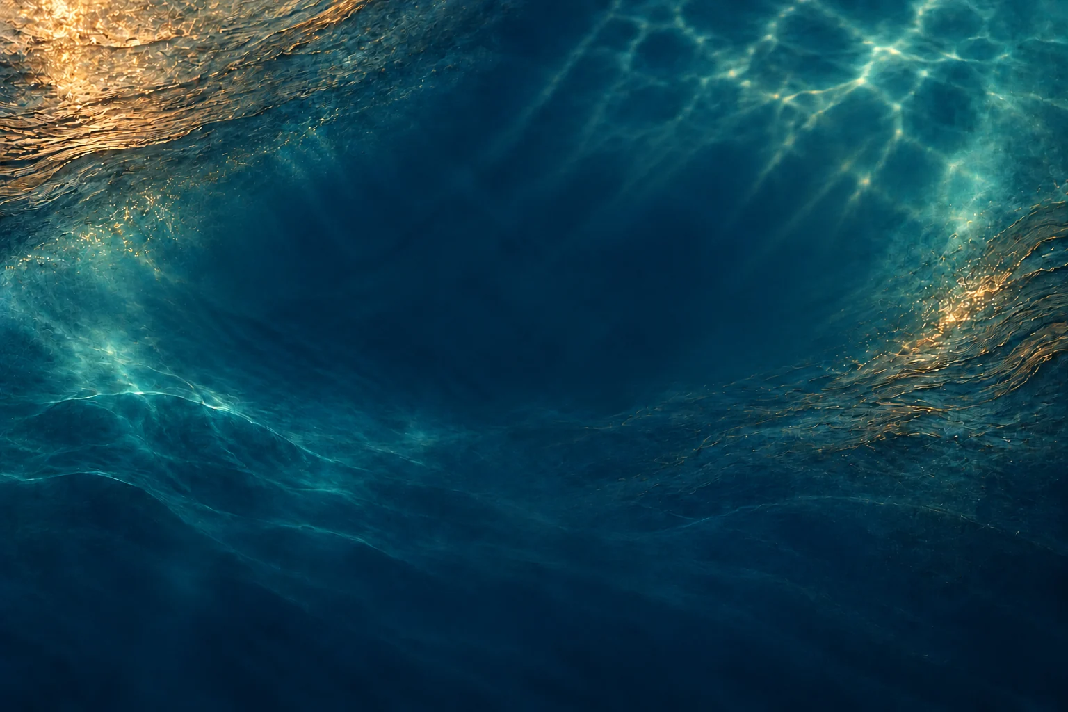 Sunlight filtering through deep teal ocean water